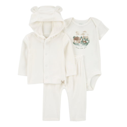 Lil Legs Brushed Cotton Wrapover 3PC Set - Winter White Lil Legs Brushed Cotton Wrapover 3PC Set - Winter White