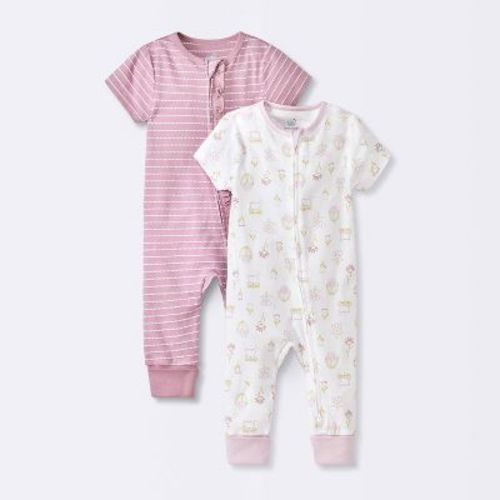 Baby Girls' 2pk Floral Adjustable Cuff Romper - Cloud Island™ Pink 0-3m