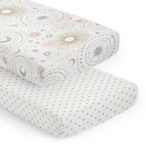 Sweet Jojo Designs Fitted Crib Sheets Set Celestial Blush Pink Gold White 2pc