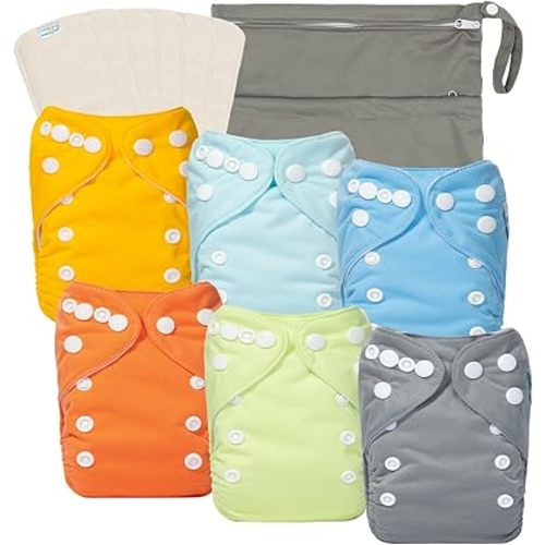 babygoal Newborn Cloth Diapers Pack of 13 for 5-12lbs Preemie Boy and Girl, Cloth Diaper Covers 6 Pack with 6pcs Inserts and Wet Bag, Reusable Washable & Waterproof