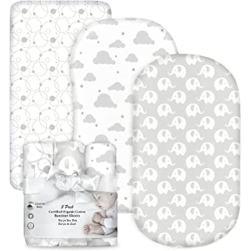 100% Organic Cotton Fitted Bassinet Sheets Fits Halo, Snoo, Graco, Dream on Me, Delta, and All Other Standard Size Bassinets. 3 Pk Adapts to Oval, Hourglass & Rectangle Shaped Bassinet Pads.