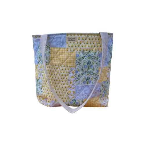Handmade Patchwork Tote Bag – Quilted Cotton Fabric, Yellow & Green