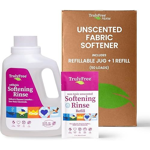 Fabric Softening Conditioner for Clothes| Safe for Babies & Kids with Sensitive Skin | Plant-Based | Include 1 Refillable 50oz Bottle with Measuring Cap| Unscented Rinse(50 Loads)