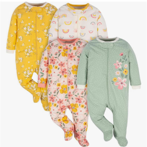 Gerber Baby Girls' 4 Pack Sleep 'N Play Footie