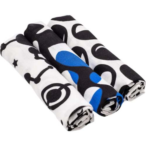 Sky Print Muslin Burp Cloths, Blue, Black And White (Pack Of 3) - Etta Loves | Maisonette