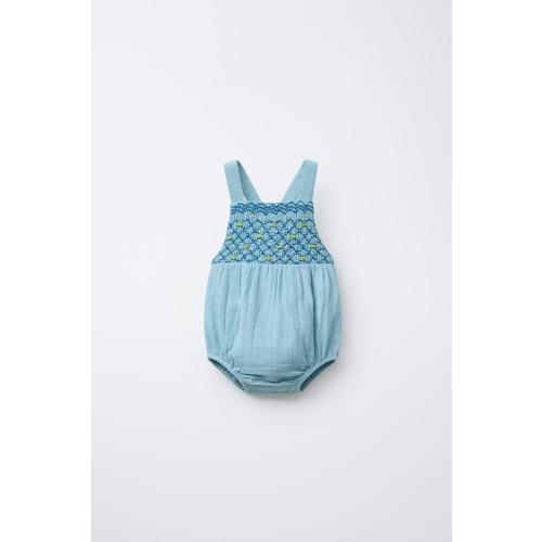 TEXTURED EMBROIDERED ROMPER - Blue / Green | ZARA United States
