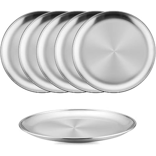 HaWare 18/8 Stainless Steel Plates, 6-Piece Metal 304 Dinner Dishes for Kids Children Toddlers, 9 Inch Feeding Serving Camping Plates, Reusable and Dishwasher Safe