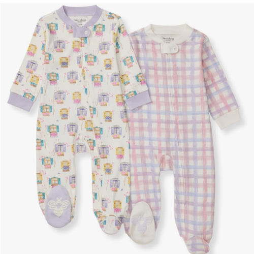 Burt's Bees Baby Girls Footed One-Piece Pajamas, Sleep and Play Loose Fit, 100% Organic Cotton, Sizes NB to 6-9 Months