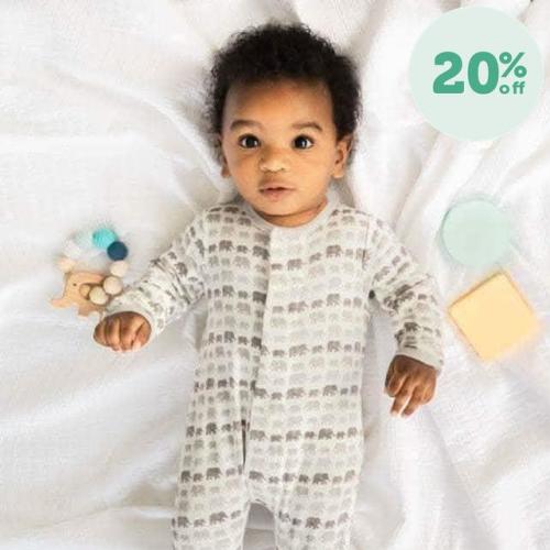 gray dancing elephants organic cotton magnetic parent favorite footie – Magnetic Me