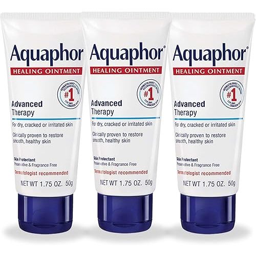 Aquaphor Advanced Therapy Healing Ointment, Hypoallergenic, Fragrance Free Body Moisturizer for Dry Skin and Minor Wound Care, Travel Size Skin Care Set, 1.75 Oz Tube, Pack of 3