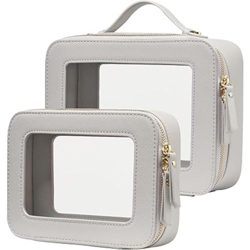Popvibe Clear Makeup Bag Travel Cosmetic Case Transparent Toiletry Bag with Zipper, Portable Make Up Organizer Traveling Compact Car Bag for Essentials