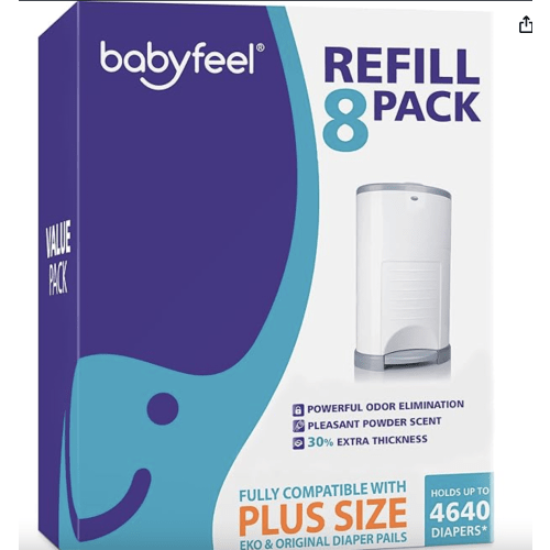 Babyfeel Refills for DEKOR PLUS Diaper Pails, 8 Pack, Exclusive 30% Extra Thickness, Fresh Powder Scent, Holds up to 4640 Diapers