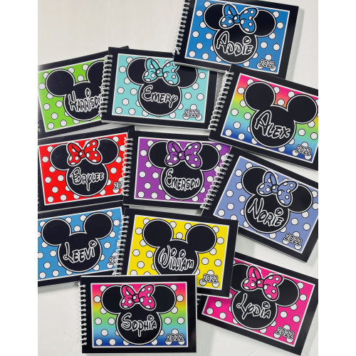 Disney Autograph Book Personalized - Mickey or Minnie Mouse Designs - With / Without the Bow - Your choice - 4"x6" - 25 pages - trip reveal