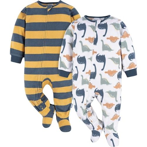 Gerber baby-boys Toddler Loose Fit Flame Resistant Fleece Footed Pajamas 2-Pack