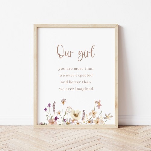 Our Girl Nursery Printable Wall Art, Baby Girl Nursery Prints, Floral Baby Gift, Wildflower Print, Boho Nursery Decor, Toddler Girl Room Art