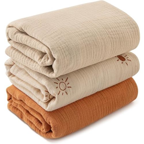 Muslin Swaddle Blankets for Newborn, 3 Pack Breathable Soft Receiving Blanket, Large 38 x 40 inches Swaddle Wrap Burping Clothes, Essentials Infant Shower Items, Toddler Gift (Elegant Colors)