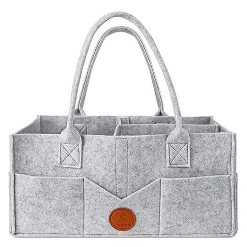 Maliton Diaper Caddy Organizer - Diaper Caddy for Baby Nursery Storage, Felt Diaper Organizer for Baby Stuff with Handle, 15" x 9" x 7" Portable Baby Basket Boy Girl Changing Table Organizer (Grey)
