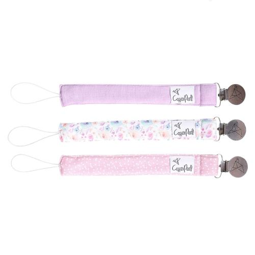 Copper Pearl Pacifier Clip 3-Pack: Premium Knit Binky Clips for Baby Girls and Boys - Stylish Stainless Steel Pacifier Holder Clip - Baby Pacifier Clips for No More Floor Drops - Bloom