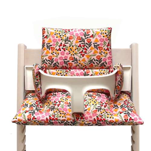 Seat cushion set WIPE CLEAN compatible with / only fits on the Tripp Trapp high chair by Stokke Pink happy flower pink for girls