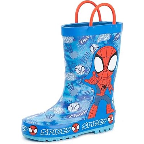 Marvel Spidey & His Amazing Friends Unisex Kids Blue Rain Boots | Spider-Man Boots with Handles Merch