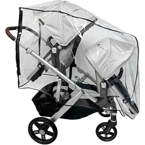 SASHA'S Rain and Wind Cover Made for UPPAbaby Vista V2/V3 Double Stroller System w/RumbleSeat - Clear, Ventilation Holes, Maximum Coverage, Made in USA (Stroller not Included)