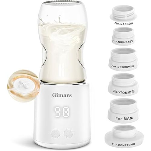Upgrade Portable Baby Bottle Warmer with Automatic Mixer - Quick Charge,12000 mAh Battery, Cordless Design - Leak-Proof Travel Bottle Warmer for Breastmilk, Formula & Water, Includes 6 Bottle Adapters