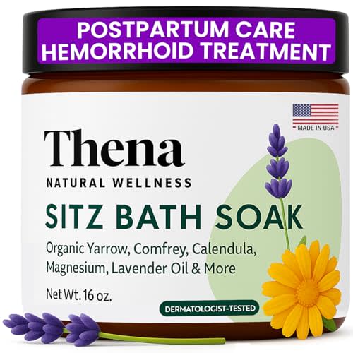 Best Organic Sitz Bath Soak Postpartum Care & Post Partum Essentials, Natural Hemorrhoid Treatment for Women & Moms with Epsom Dead Sea Salt Witch Hazel, Sitz Bath for Toilet, Thena