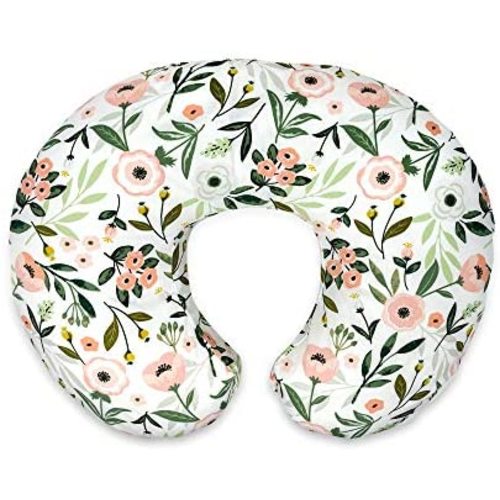 Boppy Nursing Pillow and Positioner—Original | Pink Garden Flowers | Breastfeeding, Bottle Feeding, Baby Support | with Removable Cotton Blend Cover | Awake-Time Support , 20x16x5.5 Inch (Pack of 1)