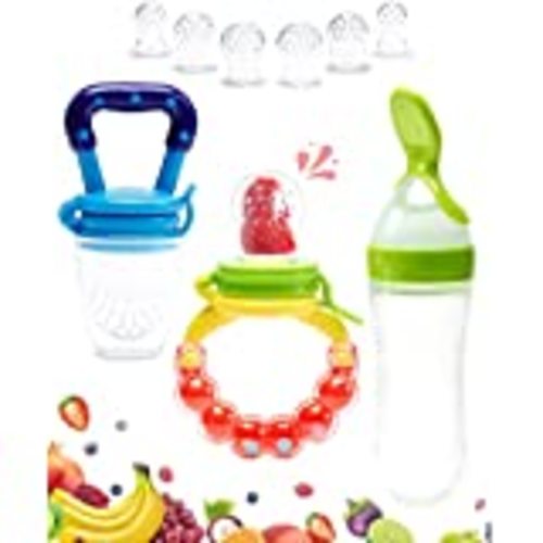 Little Twig Fruit Silicone Baby Feeder Teether Pacifier with Freezer Ice Tray & Measuring Cup, for Baby Food Fruit Vegetable Breast Milk, Infant