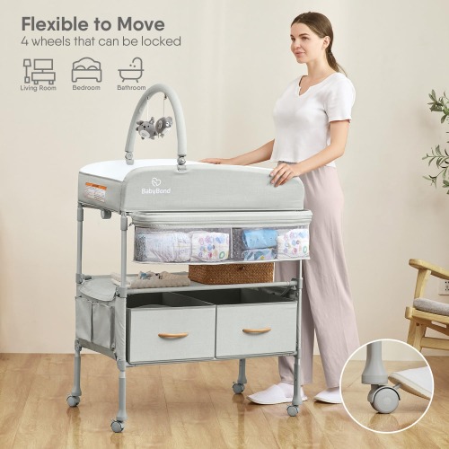 Portable Baby Changing Table, Foldable Changing Table Dresser Changing Station for Infant, Waterproof Diaper Changing Table Pad Topper (Beige)
