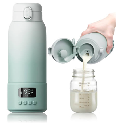 Extended Battery Life Portable Bottle Warmer - Dual Heating Modes for Breast Milk & Water, 17 Ounces, Fast Heating, Ideal for Travel, Outdoor, Baby Shower, Green