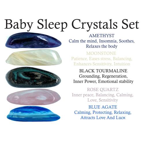 Baby Sleep Crystals Set, Amethyst, Moonstone, Black Tourmaline, Rose Quartz, Blue Agate, Sleep, Crystals, Kids, Metaphysical Crystals, Gifts