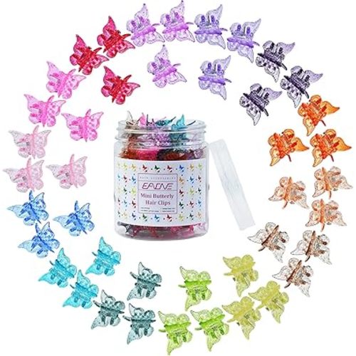 EAONE Sparkly Mini Butterfly Clips, Glitter Colorful Mini Hair Claw Clip for Girls and Women, 90s Y2K Cute Hair Styling Accessories, More than 10 Asscorted Colors, Set of 50