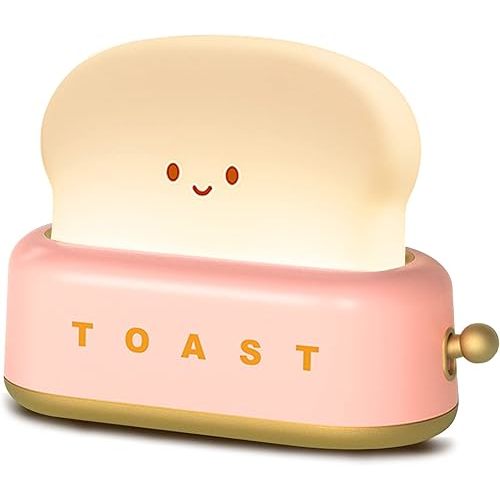 QANYI Cute Desk Decor Toaster Lamp, Kawaii LED Toast Bread Night Light Rechargeable and Portable Light with Timer, Christmas Gifts Ideas for Baby Kids Girls Teens Teenages