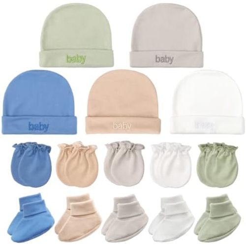 BQUBO Newborn Baby Hat Mittens Socks Set Infant Cotton Beanie Gloves Thick Warm Socks for 0-6 Months Boys Girls
