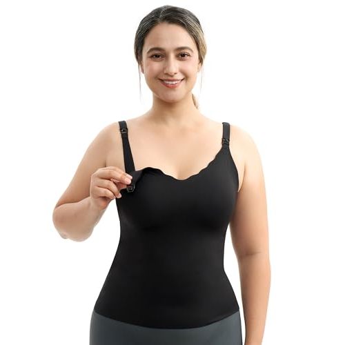 Momcozy Nursing Tank Tops for Breastfeeding, Seamless Nursing Cami with Built-in Bra, Adjustable Straps, Scalloped Design