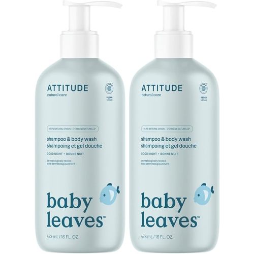 ATTITUDE 2-in-1 Shampoo and Body Wash for Baby, EWG Hypoallergenic Plant- and Mineral-Based Ingredients, Vegan and Cruelty-free, Almond Milk, 16 Fl Oz (Pack of 2)