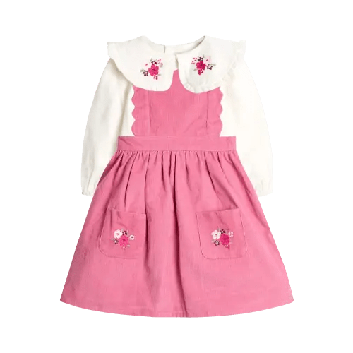 JoJo Maman Bébé Kids' Embroidered Pinafore Dress and Blouse Set, Rose