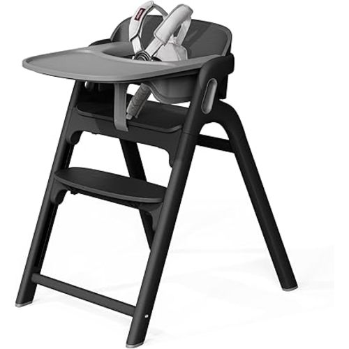 Momcozy DinerPal Wooden High Chair for Babies, Toddlers & Adults Up to 308 Lbs, Convertible Baby Highchair with Food-Grade Tray, Dishwasher-Safe, Adjustable & Ergonomic, Midnight Black