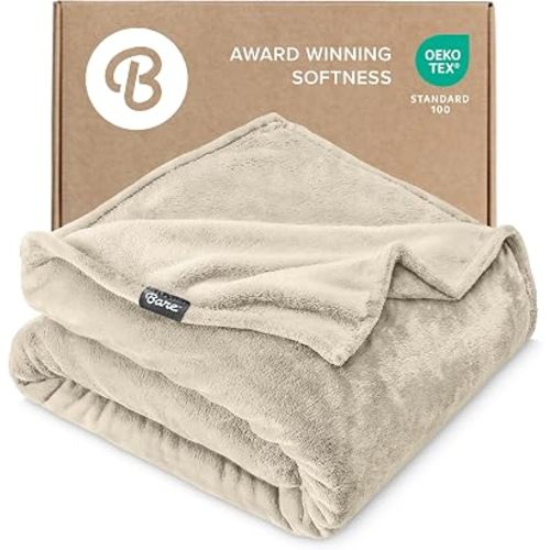 Bare Home Fleece Blanket - Throw/Travel - Ultra-Soft Lightweight for Bed, Sofa, and Couch - Luxury Microplush - Cozy Warm Blanket (Throw/Travel, Oyster)