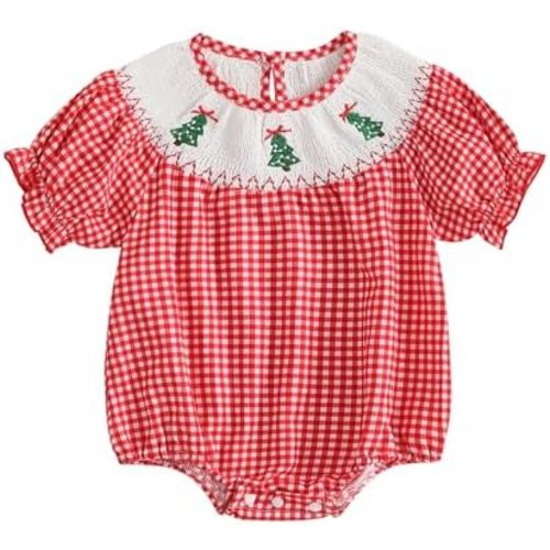 Ayalinggo Newborn Baby Girl Smocked Pumpkin Outfit Infant Plaid Bubble Romper Embroidery Halloween Thanksgiving Fall Clothes