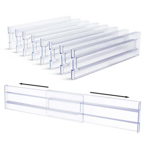 "Vtopmart Expandable Drawer Dividers, Adjustable Plastic Separators for Clothes & Kitchen Utensils, 12.2""-21.8"", Set of 8"