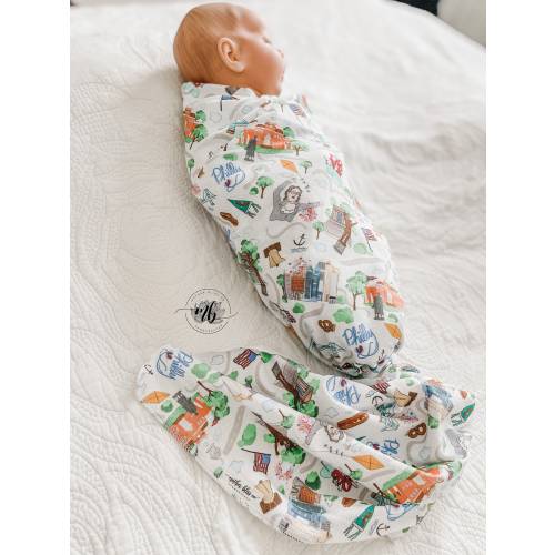 States Collection - PHILADELPHIA Philly Swaddle Blanket with Coordinating Knotted Hat | Soft Blanket Set | Newborn Baby Swaddle Blanket