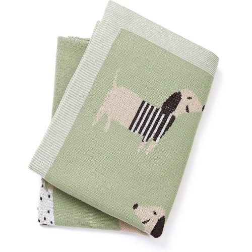 Baby Blanket 100% Cotton Dachshund Puppy Dog Soft Receiving Swaddle Blankets for Newborns Boy Girl Green 40x30in