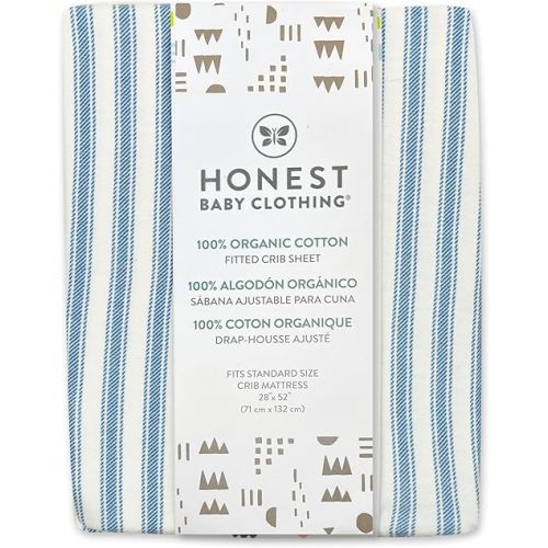HonestBaby Unisex-Baby Fitted Crib Sheets Set Standard Mattress, 100% Organic Cotton Baby Boys, Girls, Neutral, 1 Pack - Sage, One Size