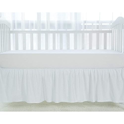 100% Egyptian Cotton, Nursery Crib Toddler (28" x 52" x 14") 800 Thread Count Crib Skirt Dust Ruffle, Bedding Skirts for Baby Boys or Girls, 14" Drop, White Solid