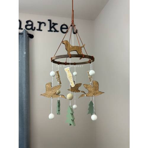Duck Crib Mobile, Mallard Duck Calls, Green Trees, and a Hunting Dog Topper | Mallard Baby Mobile | Woodland Baby Shower Gift | Goose Theme
