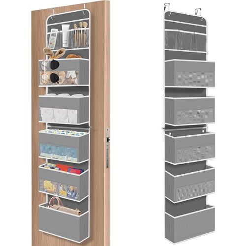 6-Tier Over The Door Organizer, Hanging Storage Organizer with Clear Window, 40lb Ultra Sturdy Large Capacity Room Organizer for Pantry Bathroom Nursery Closet Baby Essential (Grey)