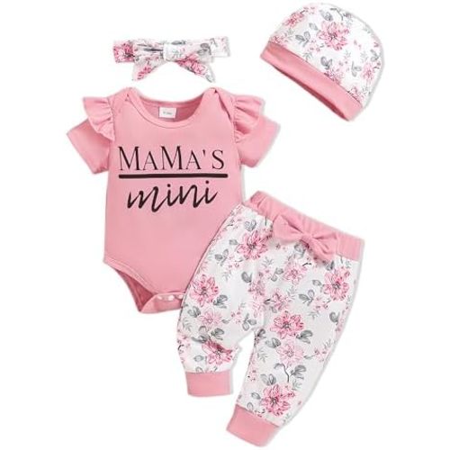 Newborn Baby Girl Clothes Infant Outfits Summer Romper Floral Pant Sets Hat Headband