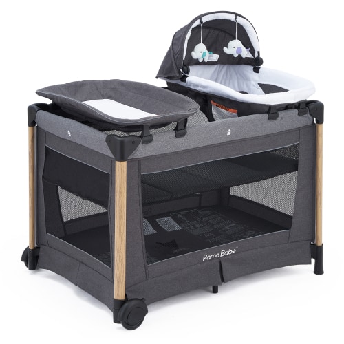 Pamo Babe 4in1 Portable Baby Nursery Center Foldable Playpen with Bassinet, Changing Table, Black